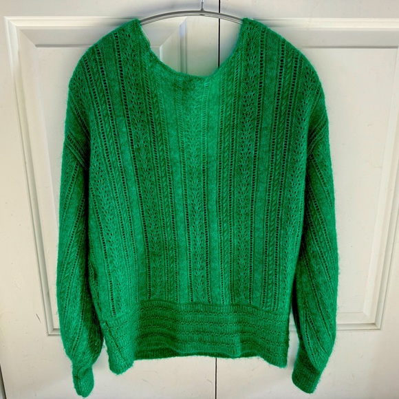 NEW Sezane Cristina Jumper Sweater Top Bright Green V-Neck Mohair Wool Knit S - Picture 4 of 6